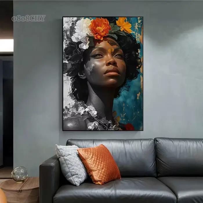 Femme africaine fleur toile impression affiches HD mur Art