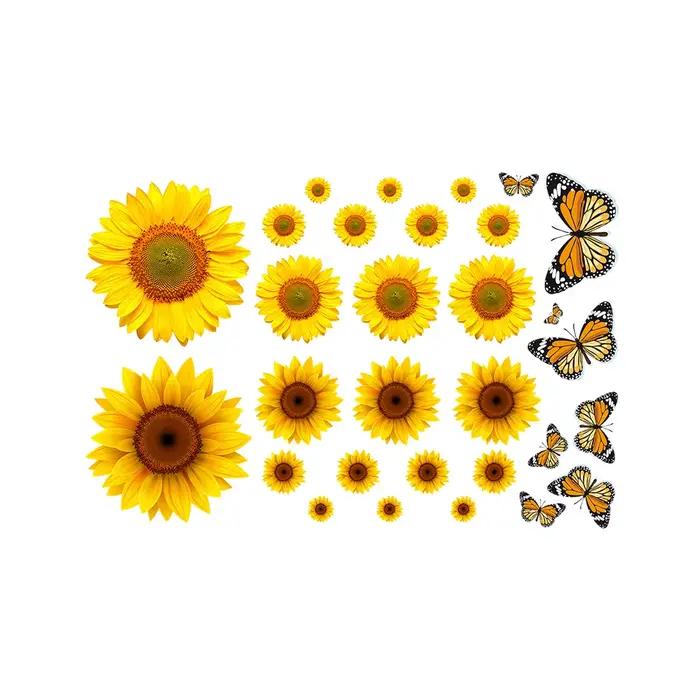 Autocollant mural papillon tournesol, décoration murale fleurs et plantes, pour chambre, salon, cuisine, art mural, décoration intérieure