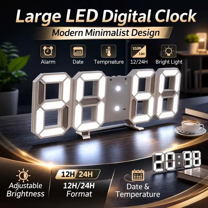 Horloge murale numérique LED 3D avec affichage lumineux