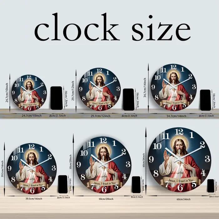 Horloge murale en bois bleu profond avec motif du Sacré-Cœur de Jésus