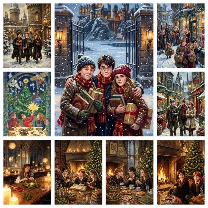 Peinture diamant thème château de noël Harry Potter