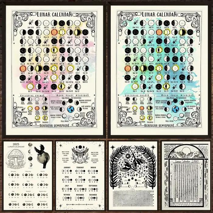 Affiche d'Art Mural Vintage avec Calendrier Lunaire 2025