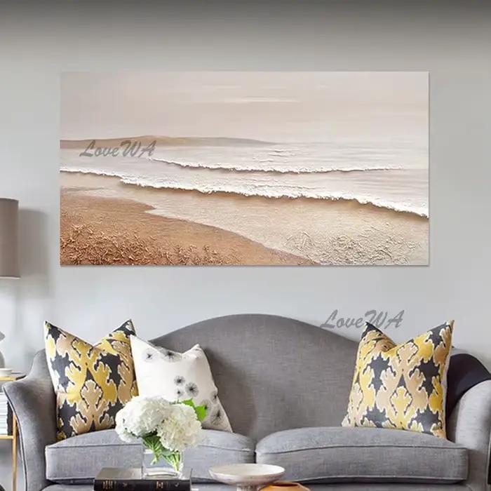 Grande toile d'art, peinture à l'huile de paysage de bord de mer faite à la main