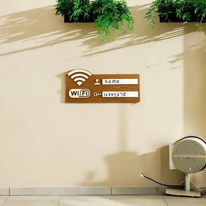 1 plaque rustique en bois pour mot de passe Wi-Fi, indicateur de réseau sans fil vintage à fixer au mur, accessoire de décoration polyvalent pour la maison