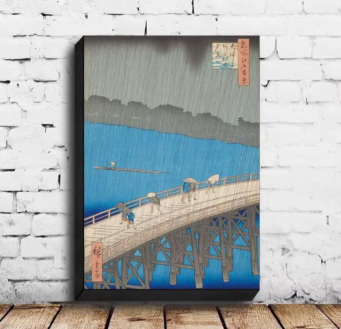 Peinture sur toile d'art japonais, affiche Hiroshige, pont Ohashi