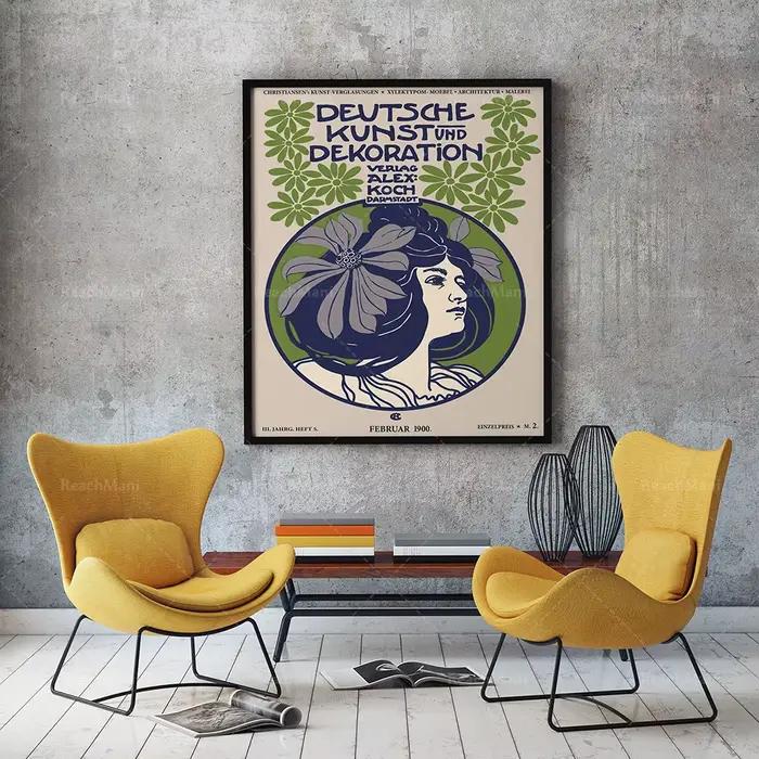 Ensemble d'affiches Art Nouveau de 3 imprimés de décoration féminine de Style rétro