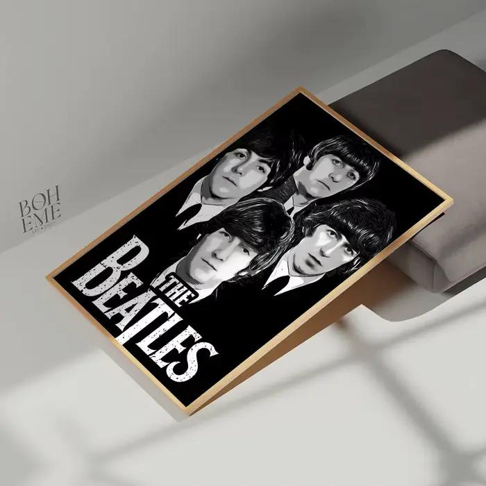 Affiche murale en toile de coton avec peinture et calligraphie des Beatles