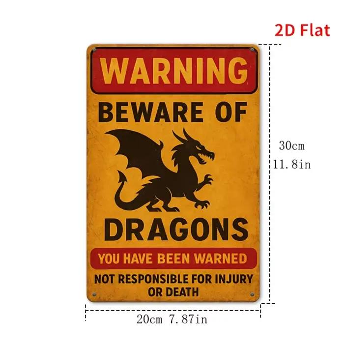 Panneau d'avertissement 2D plat, 1 pièce, Vintage, méfiez-vous des Dragons, décor fantastique drôle avec motif de Danger rouge et jaune