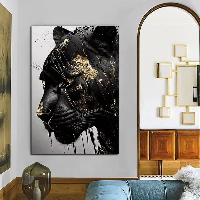 Affiches et imprimés d'art mural abstrait panthère noire et dorée