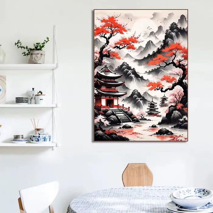 Affiches et impressions sur toile de paysages de portails de temple de cerisiers japonais
