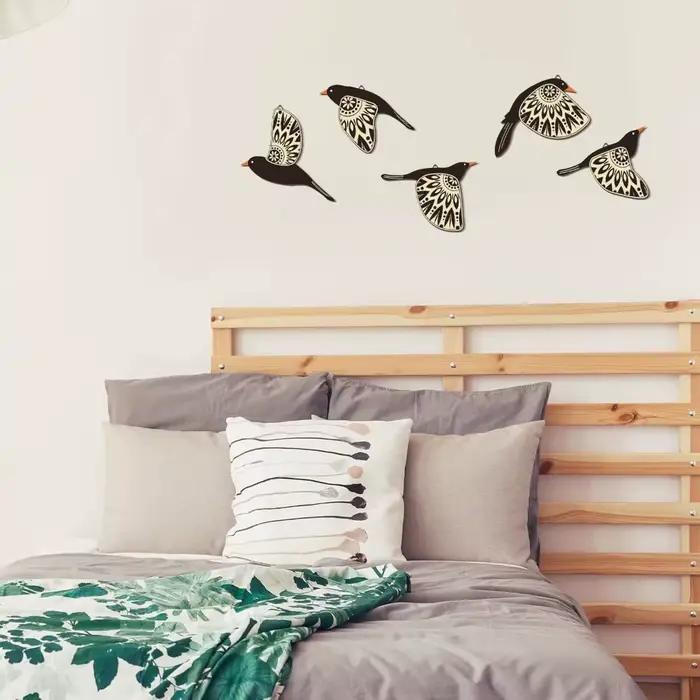 5 pièces de décorations murales modernes en bois en forme d'oiseaux volants