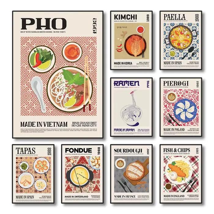 1 pièce, peinture sur toile sans cadre, thème Aliments Délicieux, impression Cuisine du Monde, affiche murale décorative pour la maison