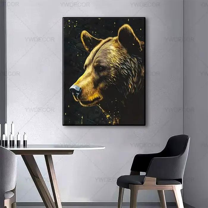 Toile de peinture d'animaux de taureau et d'ours
