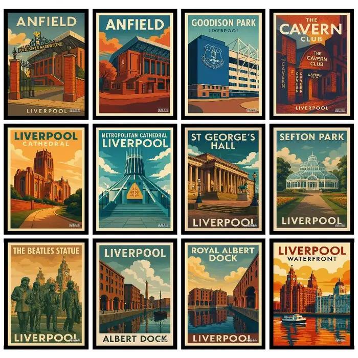 Affiche de voyage moderne sur les monuments de Liverpool