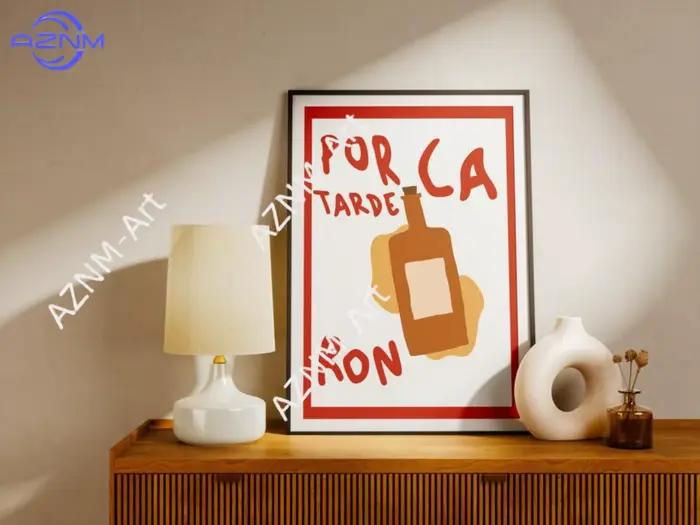 Affiche colorée sans cadre Por La Tarde Ron Print - Style design plat tendance - Décoration esthétique pour appartement et cuisine