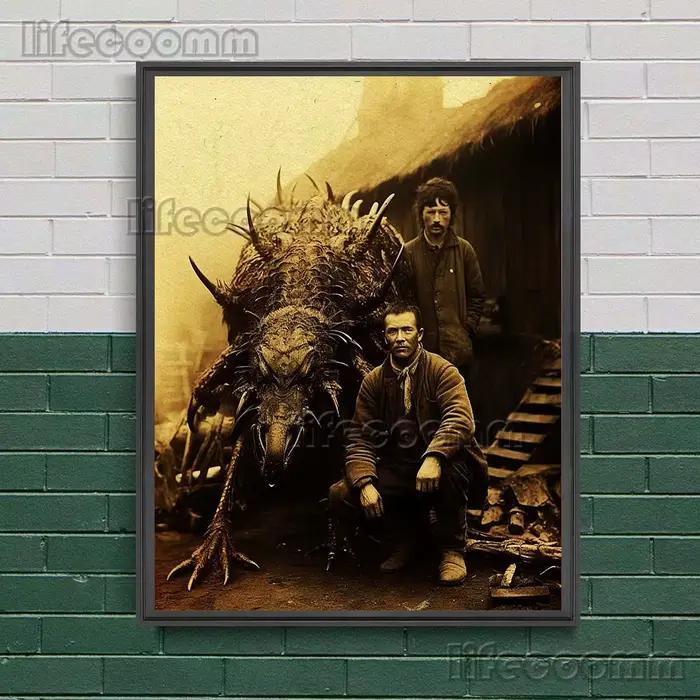 Affiche d'art de photographie Vintage d'animaux et de chasseurs de monstres géants et imprimés