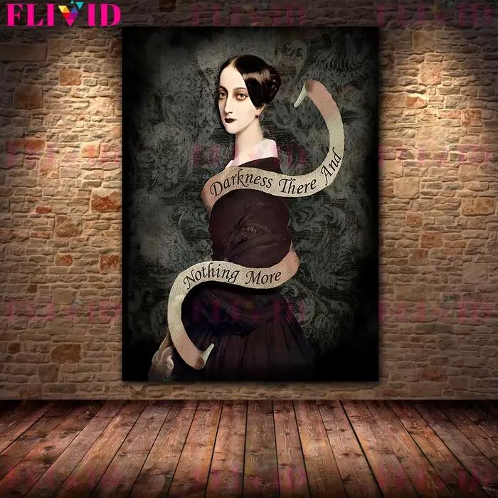 Gramophone et corbeau fille victorienne Vintage mur Art toile peinture citation poésie littérature Goth Art affiche imprimer décor à la maison