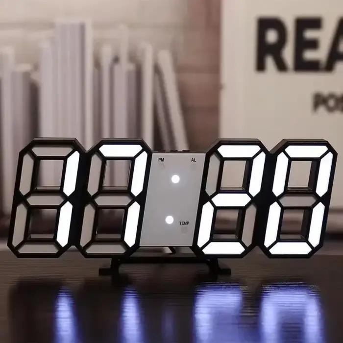 Horloge murale numérique LED 3D avec affichage lumineux