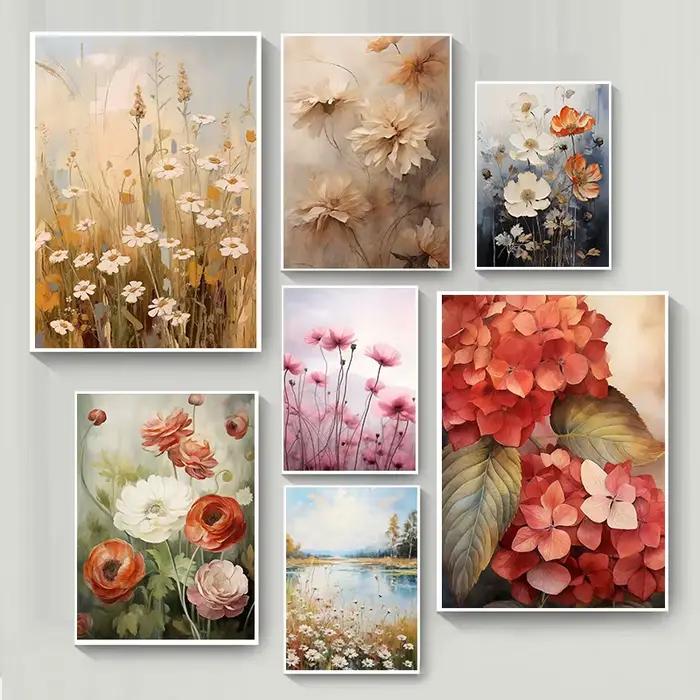 Affiches de champ de fleurs de cosmos roses délicates