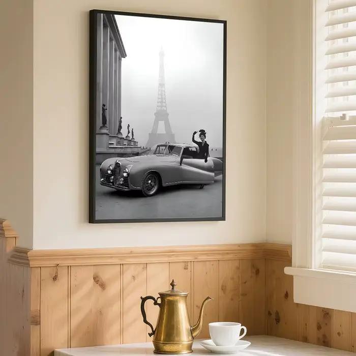 Affiche d'art de style anime, noir et blanc, à la mode, sur l'architecture rétro de Paris, la tour Eiffel, décoration de maison, décoration de chambre parfaite