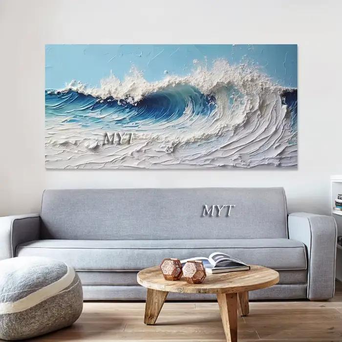 Image d'art de vague de mer, mur de paysage naturel, peintures à l'huile de couteau, œuvre d'art abstraite sur toile, sans cadre, texture acrylique épaisse