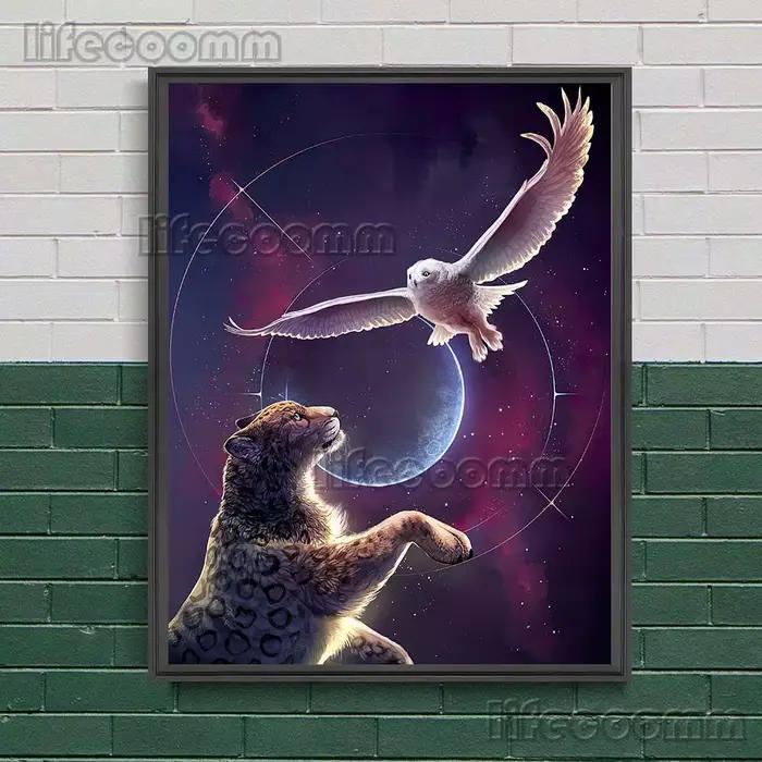 Peinture sur toile avec animaux fantastiques mystérieux