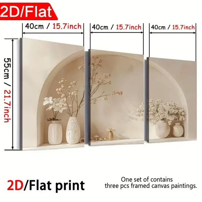 3 tableaux sur toile encadrés de style minimaliste moderne