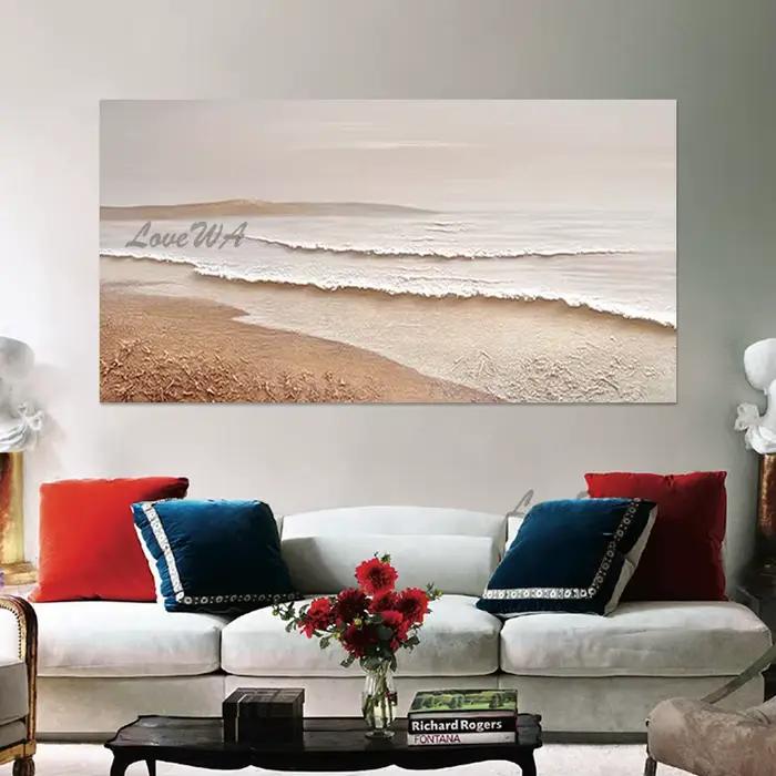 Grande toile d'art, peinture à l'huile de paysage de bord de mer faite à la main