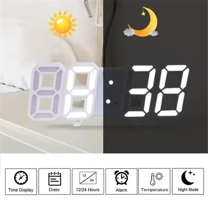 Horloge murale numérique LED 3D avec affichage lumineux