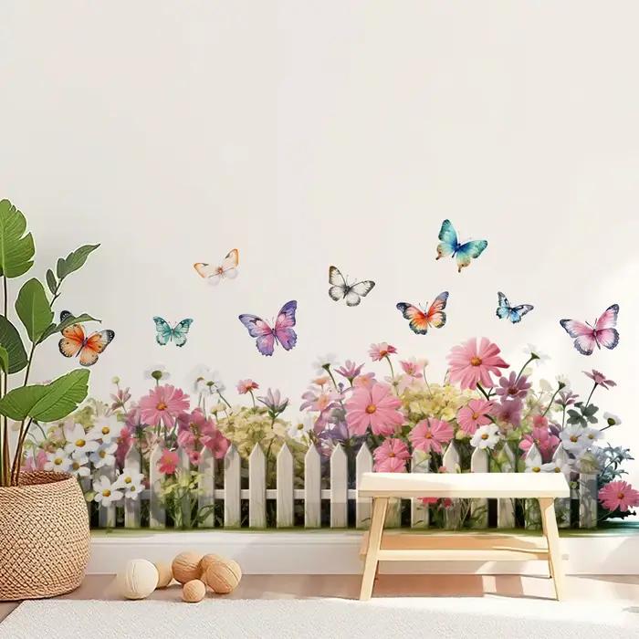 Autocollant mural de clôture à motifs de fleurs sauvages