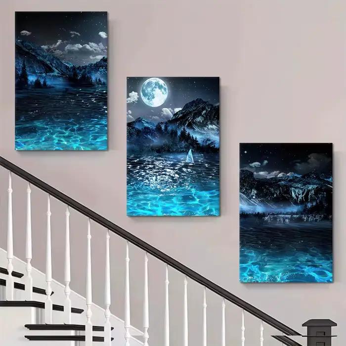 3 pièces de peintures décoratives sur toile de paysage de ciel étoilé de rêve