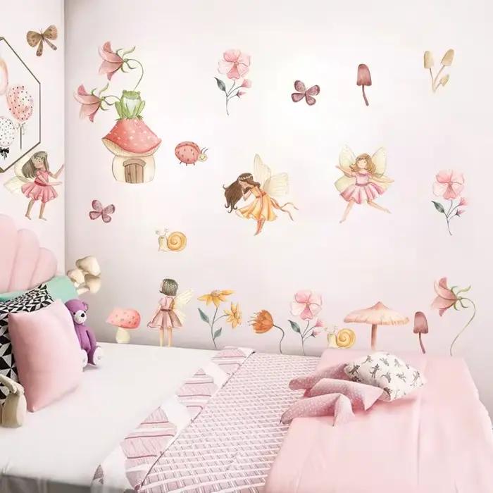 Autocollants muraux féeriques colorés pour chambre de fille