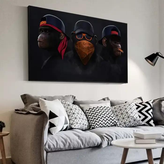 Trois Noir Orang-outan POP Mur Art Toile Affiche Singe Maison Décoration Peinture À L'huile Murale Photo Imprimé Oeuvre