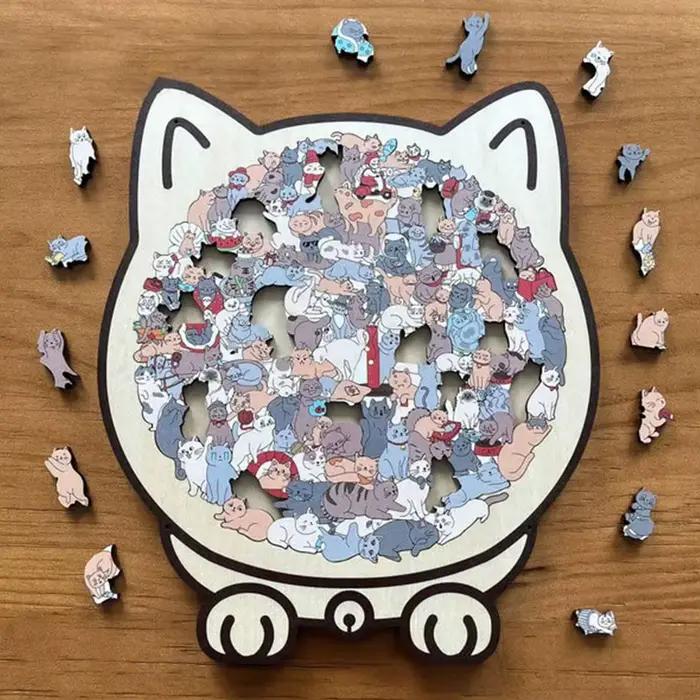 Puzzle en bois en forme de chat