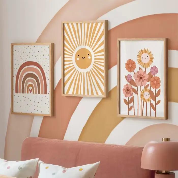 Affiche colorée arc-en-ciel, soleil, nuage, fleur, imprimés, Style Boho, toile d'art mural, peinture pour enfant, décoration de chambre d'enfant et de fille