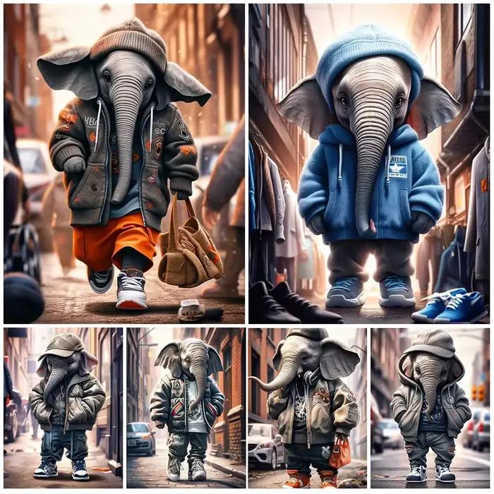 Funny Elephant Model Fashion Animals Poster Wall Pictures For Living Room Nordic