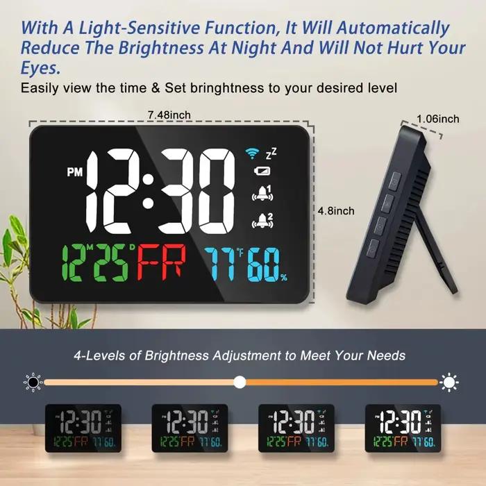 LED horloge murale numérique WIFI temps synchronisé température humidité Date illimité Snooze