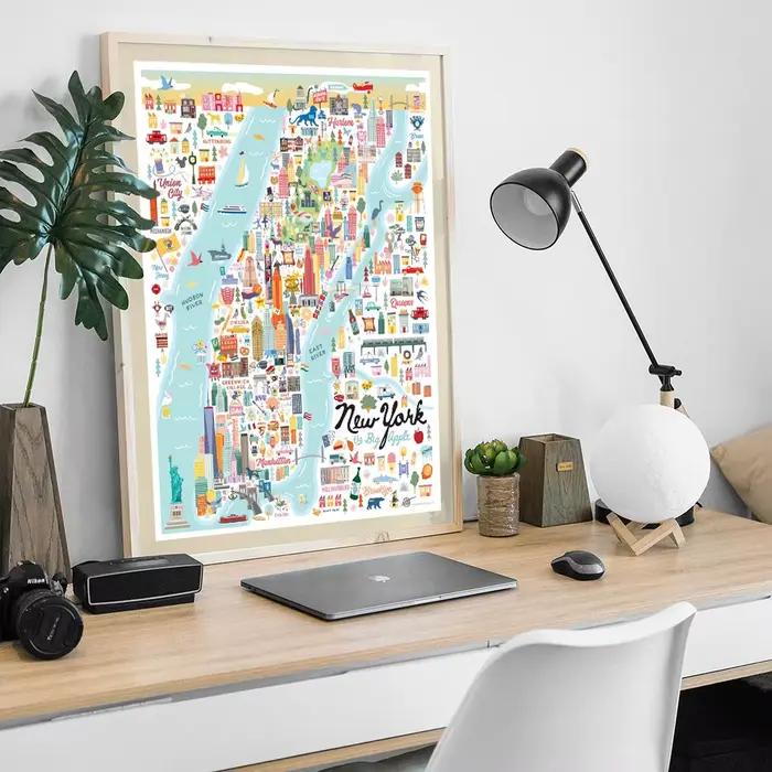 Affiche murale d'art de la carte de pomme Manhattan de New York