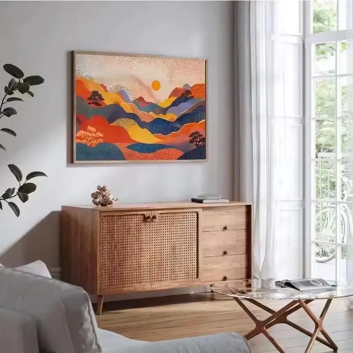 Affiche de paysage naturel japonais abstrait et coloré