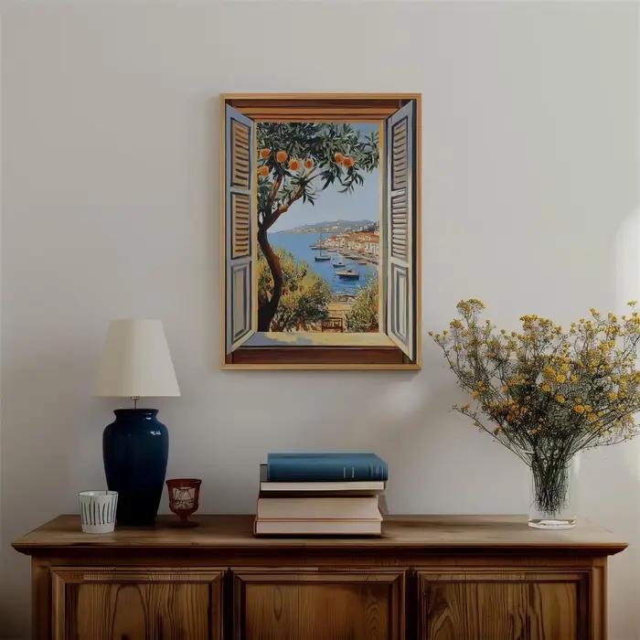 Fenêtre ouverte Henri Matisse imprimée Style fauvisme œuvre moderne mer méditerranéenne thème d'arbre Orange pour la décoration intérieure