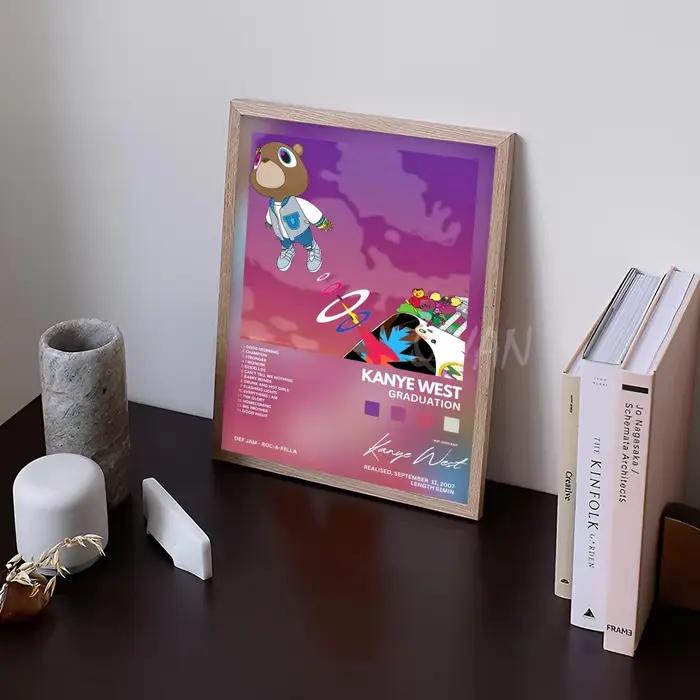 Affiche de Chanteur de Hip Hop Pop Kanye West, Autocollant en Papier Imperméable, Auto-Adhésif, Décoration Murale pour Café, Bar et Chambre