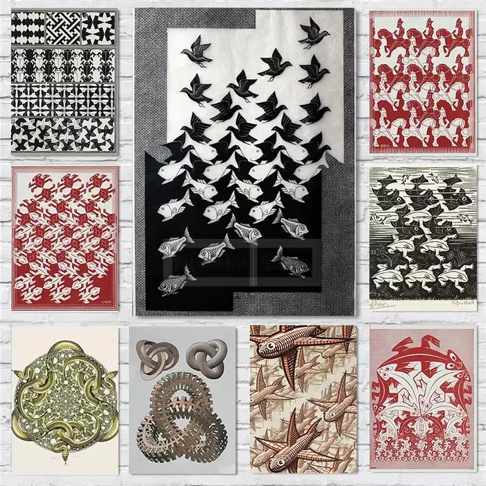 Affiche de peinture sur toile abstraite pour la décoration de la maison, poster mural avec poisson de la région de distribution, Maurits, anscher Escher, gérer l'art de la chambre