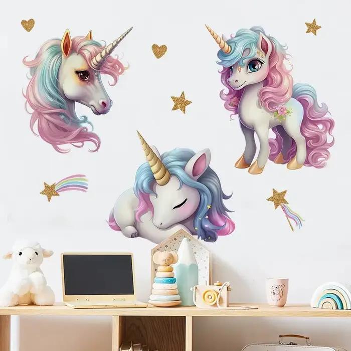Autocollant mural licorne en vinyle pour enfant