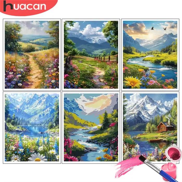 HUACAN peinture par numéros Kits campagne chemin Texture œuvre bricolage