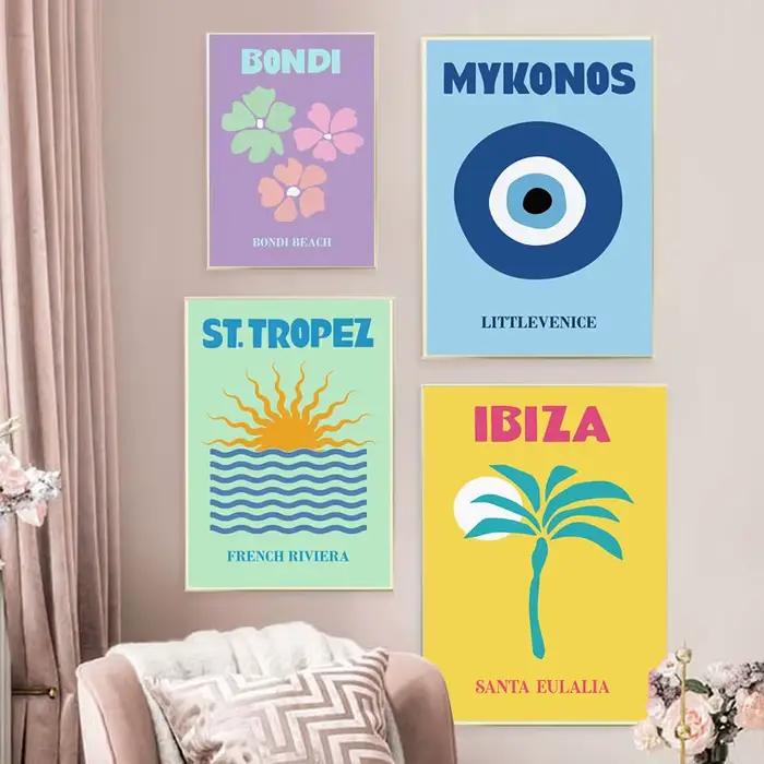 Mykonos Ibiza Miami Bondi Amalfi St.tropez coloré toile peinture voyage impression abstraite affiche murale nordique mur Art décor