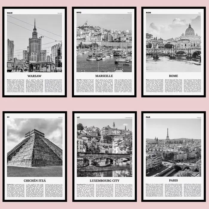 Affiches murales de villes touristiques mondiales célèbres