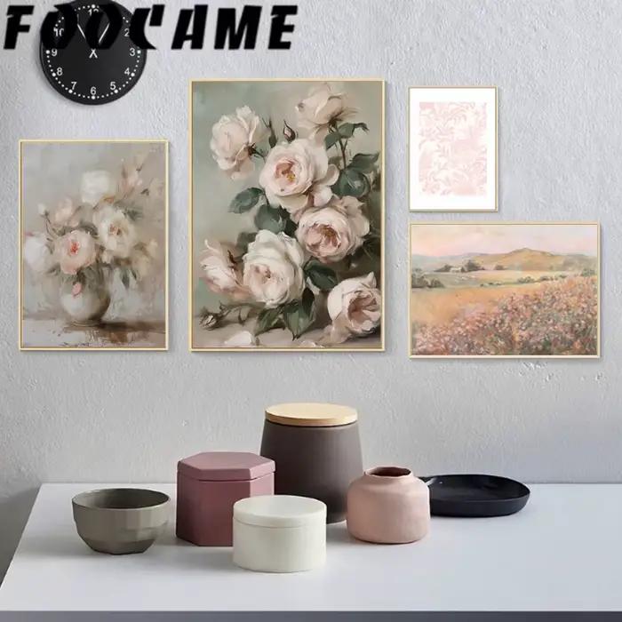 Affiches d'art rétro de fleurs sauvages de style village français pour mur