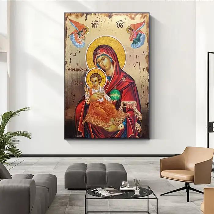 Le thérapeute vierge marie et jésus Ikon Panagia mère de dieu byzantin orthodoxe religieux toile Art mural pour décor de salon