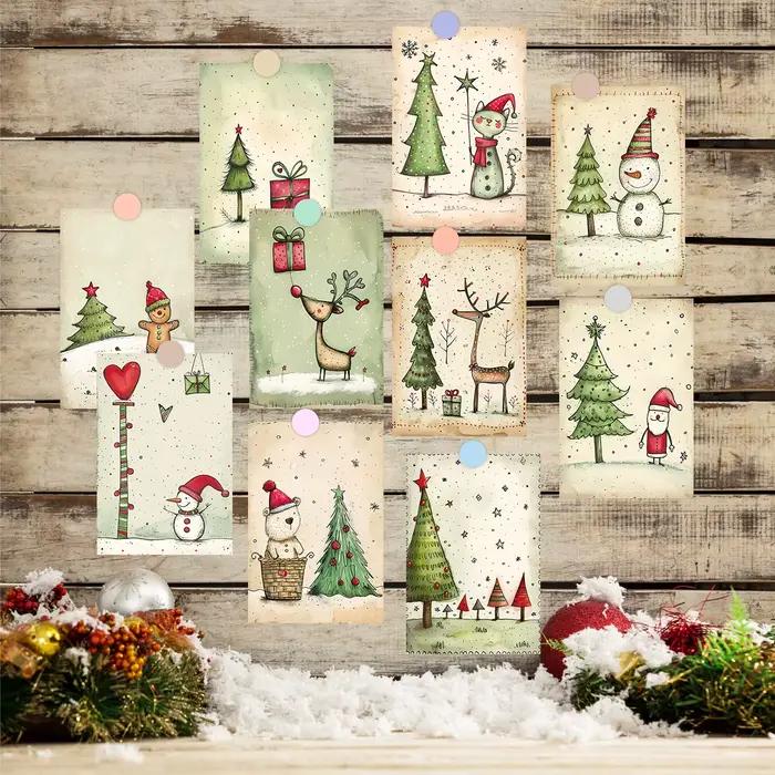 Cartes postales de décoration de noël avec autocollants
