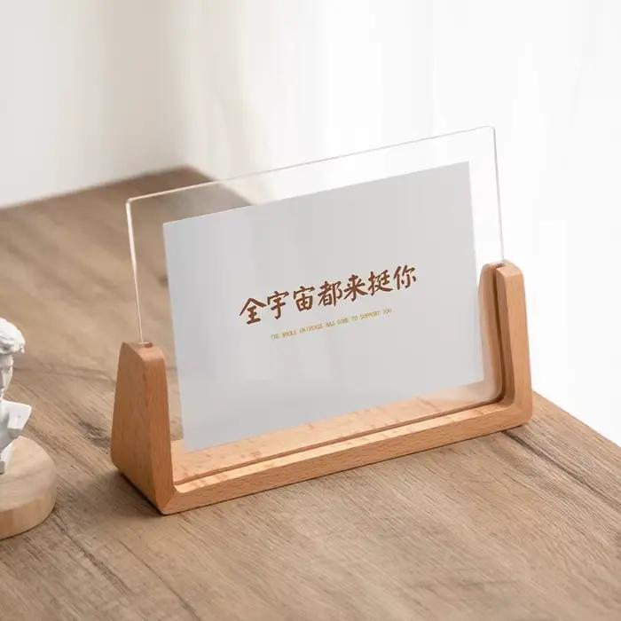 Cadre photo créatif en noyer/hêtre, cadre transparent en acrylique en forme de U, cadre en bois pour photos de mariage, décoration de bureau à domicile